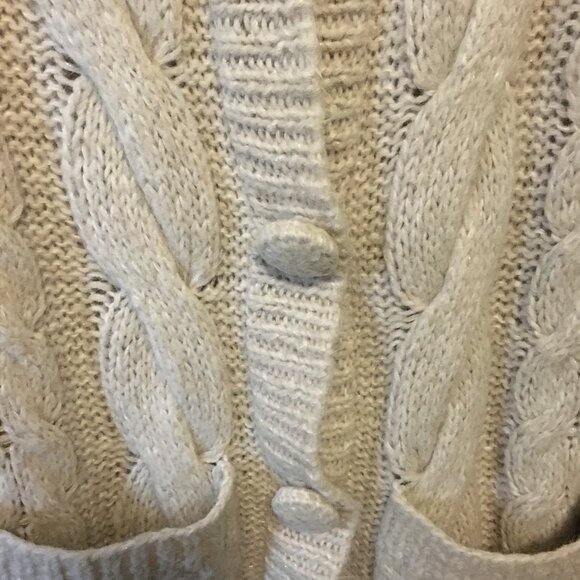 Y2K Tomboy Jeans Long Chunky Cream Cable Knit Wool Blend Button Up Sweater - Picture 5 of 15